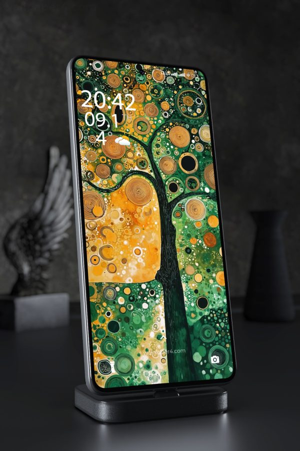 Phone Wallpaper 4035 - Golden Spiral Tree Abstract Green Art