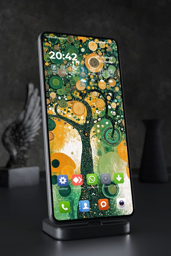 Mobile Wallpaper 4035 - Golden Spiral Tree Abstract Green Art