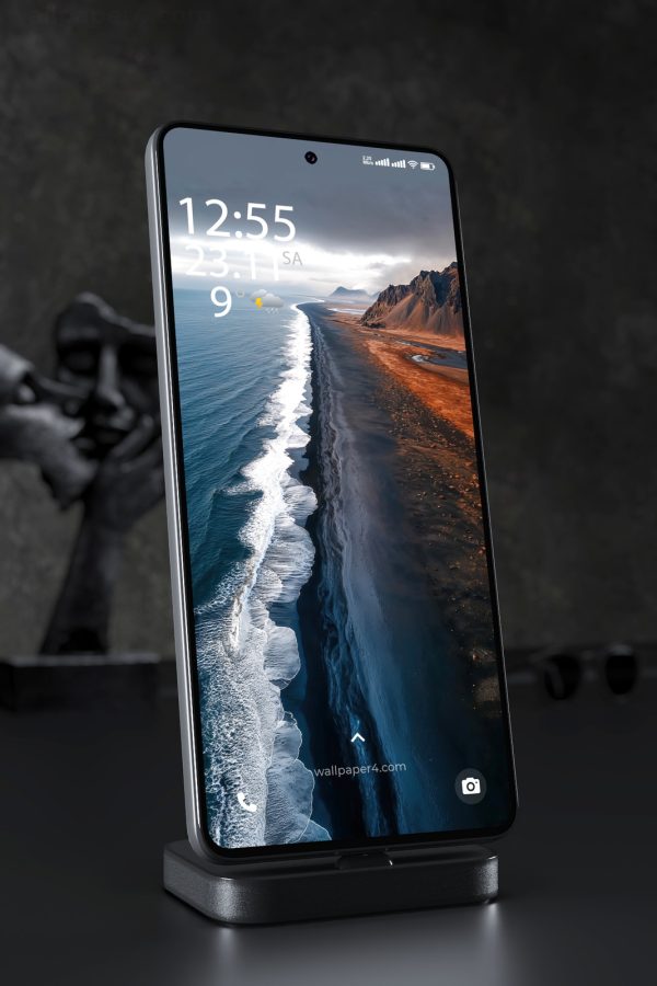Phone Wallpaper 4048 - Dramatic Black Sand Coastline and Ocean Waves