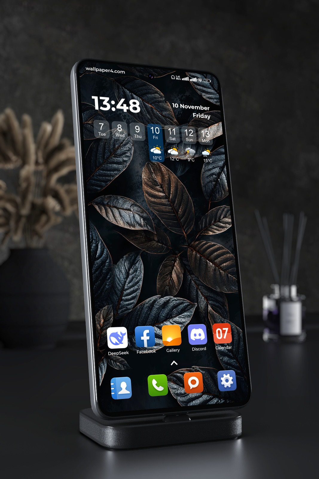 Phone Wallpaper 4057 - Dark Botanical Leaves Aesthetic Phone Background