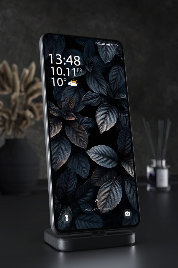 Mobile Wallpaper 4057 - Dark Botanical Leaves Aesthetic Phone Background