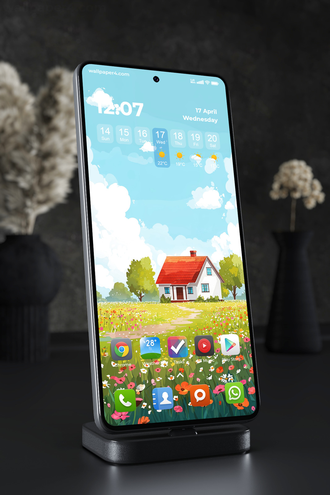 Mobile Wallpaper 4060 - Sunny Cottage in Wildflower Meadow Illustration