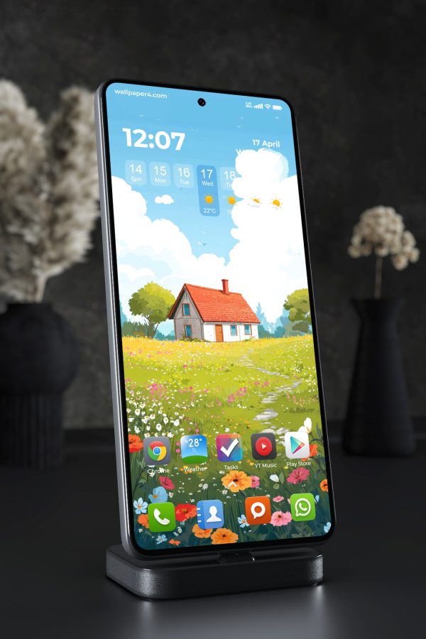 Mobile Wallpaper 4060 - Sunny Cottage in Wildflower Meadow Illustration