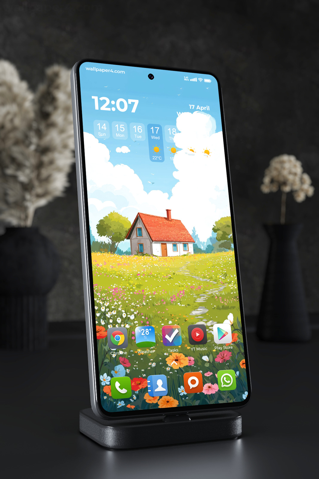 Mobile Wallpaper 4060 - Sunny Cottage in Wildflower Meadow Illustration