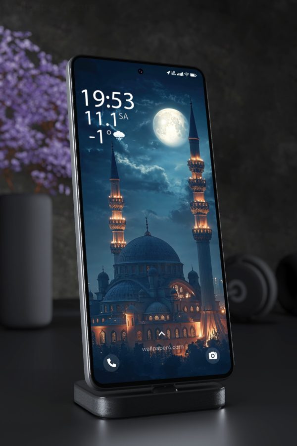 Phone Wallpaper 4065 - Moonlit Mosque Under Starry Night Sky