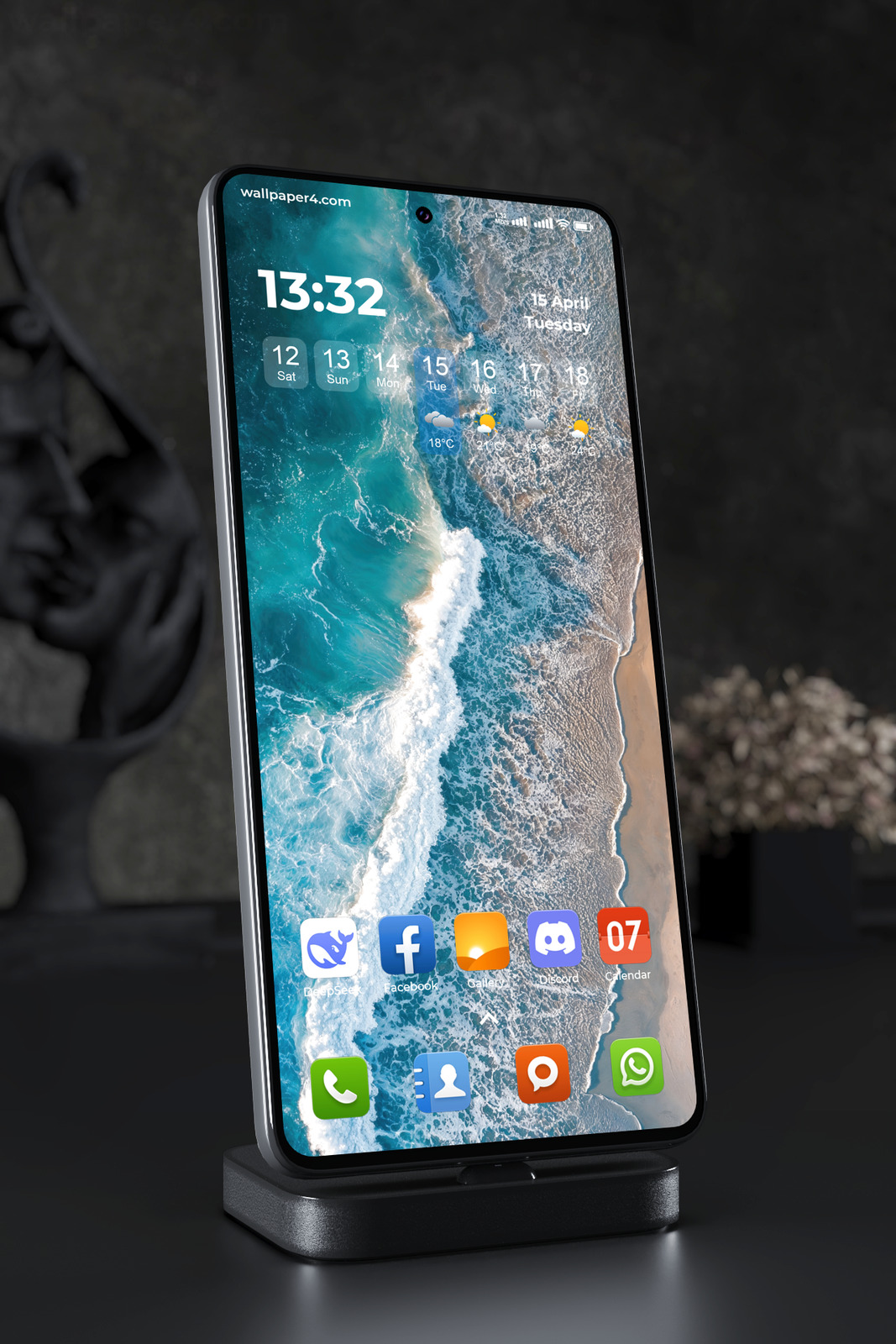 Phone Wallpaper 4068 - Aerial Turquoise Ocean Waves on Sandy Shore