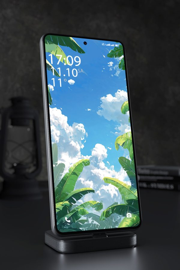 Mobile Wallpaper 4079 - Anime Tropical Leaves Under a Clear Blue Sky