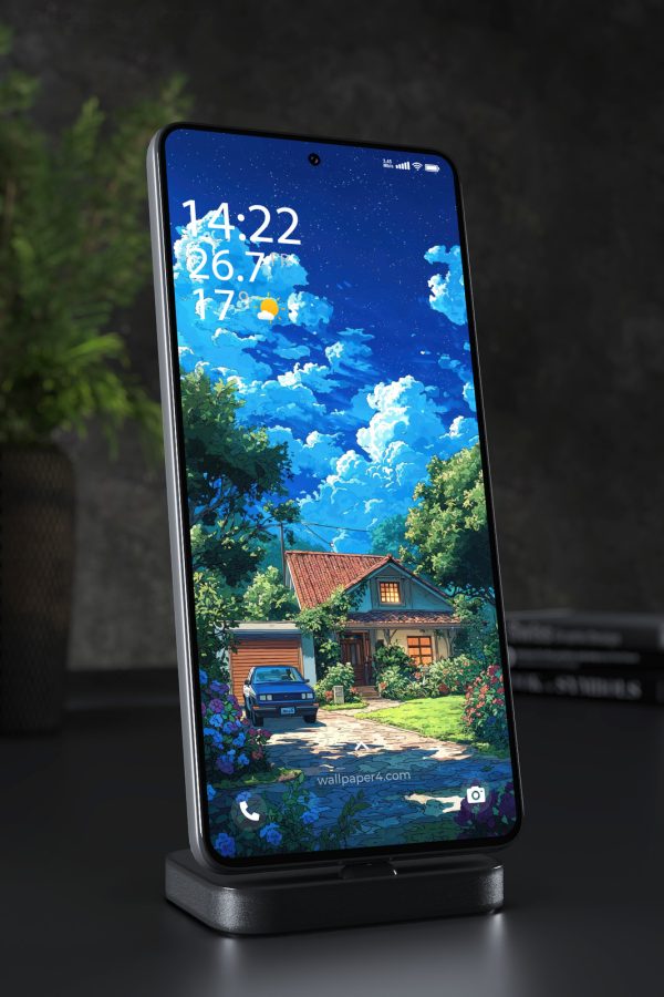 Phone Wallpaper 4117 - Anime Cottage Garden Under Starry Blue Sky