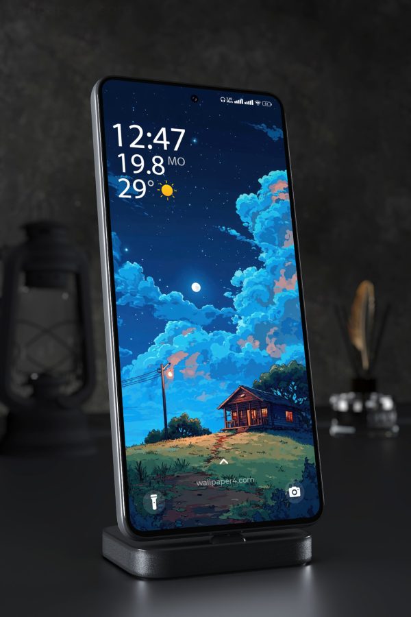 Phone Wallpaper 4120 - Moonlit Cottage Under a Starry Anime Night