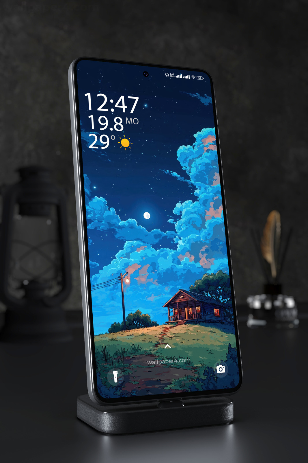 Phone Wallpaper 4120 - Moonlit Cottage Under a Starry Anime Night