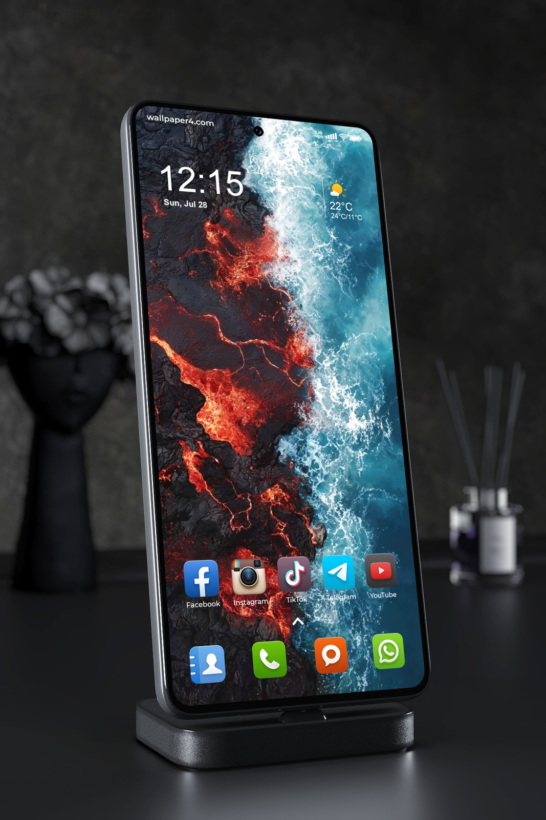 Phone Wallpaper 4132 - Lava Meets Ocean in Dramatic Aerial Coast View