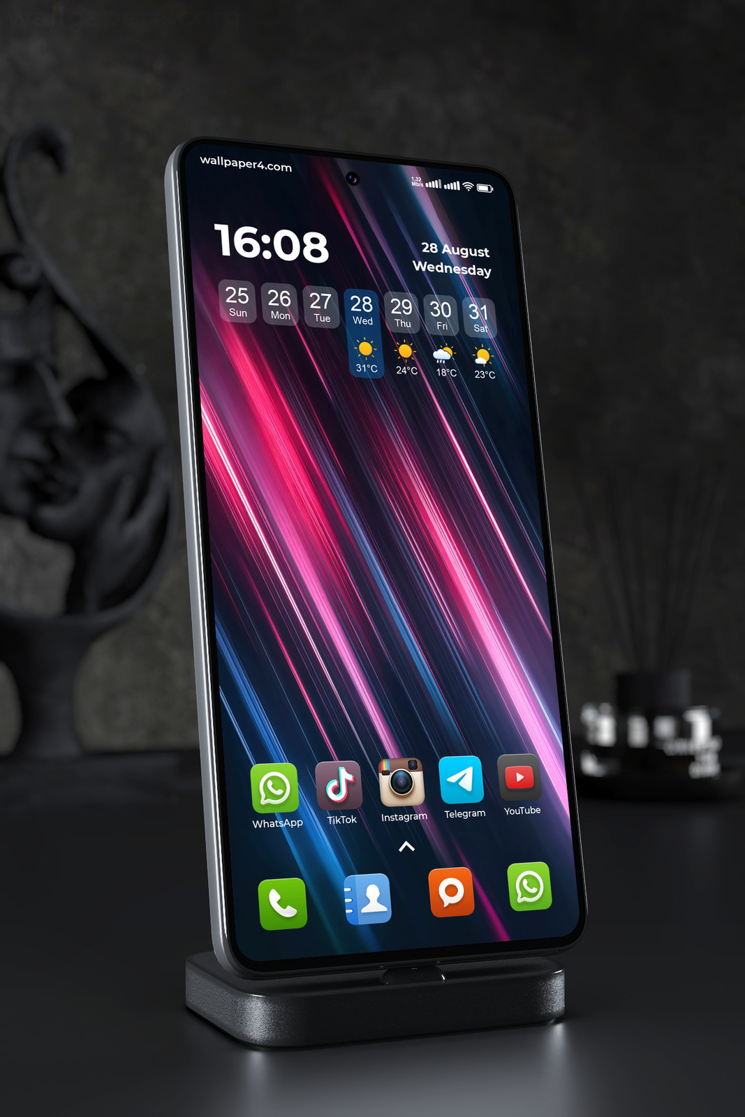 Phone Wallpaper 4146 - Neon Light Streaks Abstract Dark Background