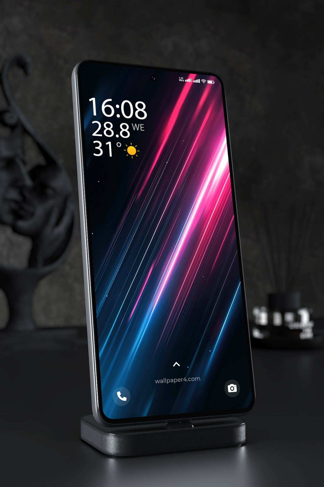 Mobile Wallpaper 4146 - Neon Light Streaks Abstract Dark Background