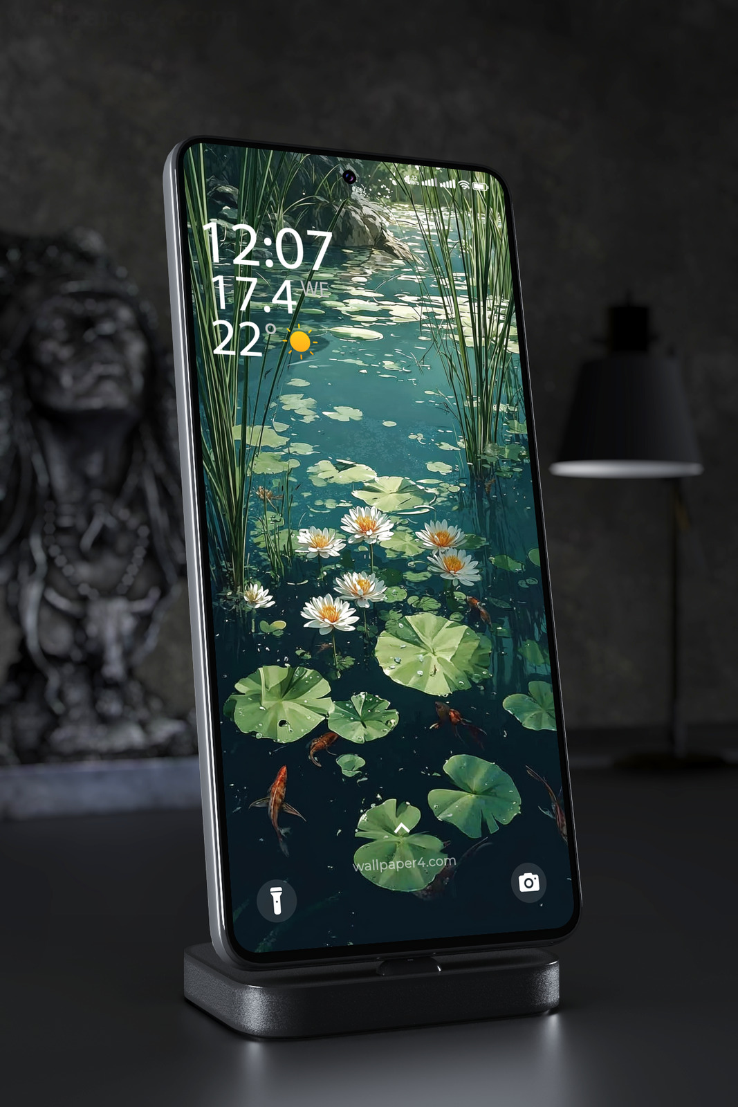 Phone Wallpaper 4160 - Serene Lily Pond with Water Lilies and Koi Fish
