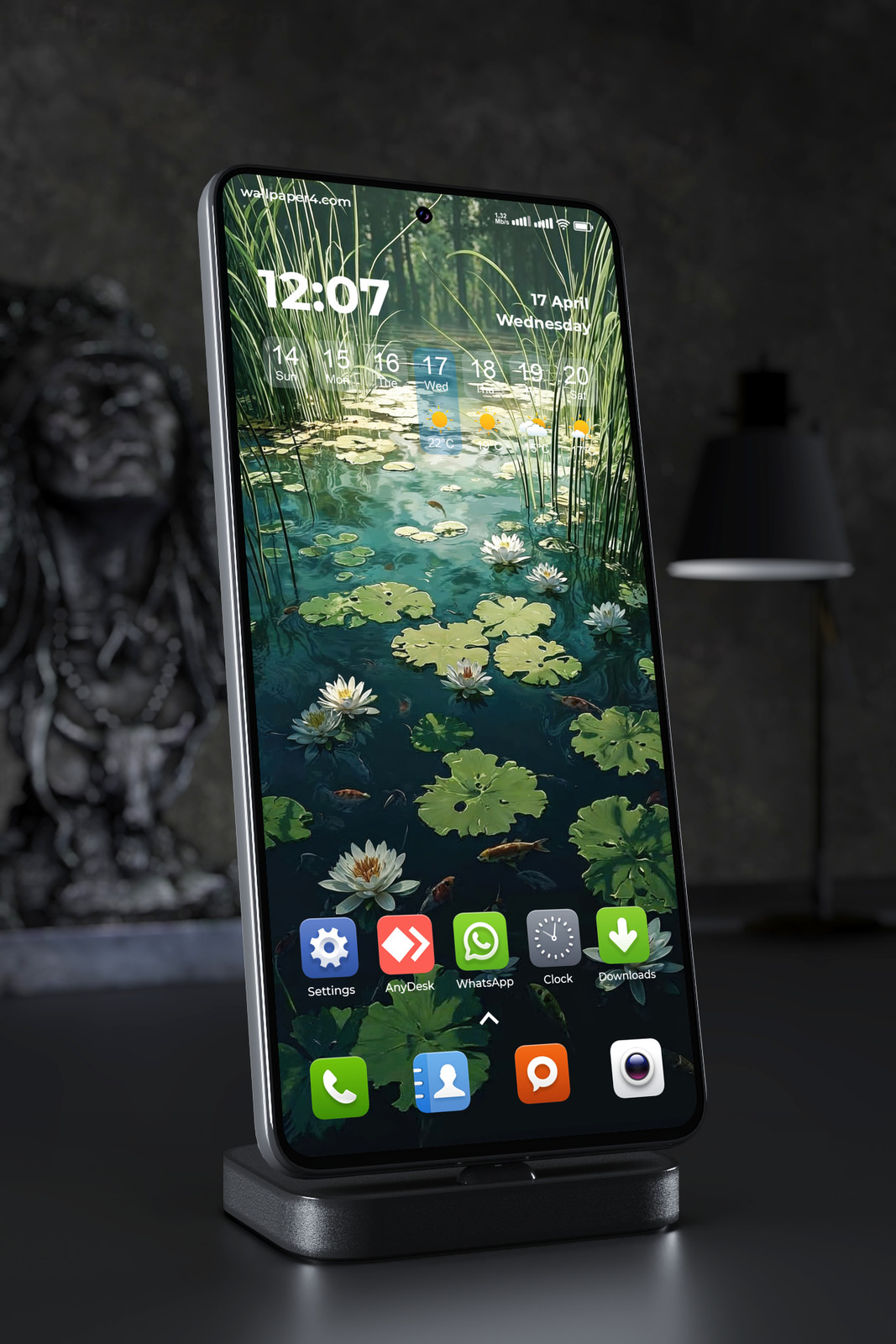 Mobile Wallpaper 4160 - Serene Lily Pond with Water Lilies and Koi Fish