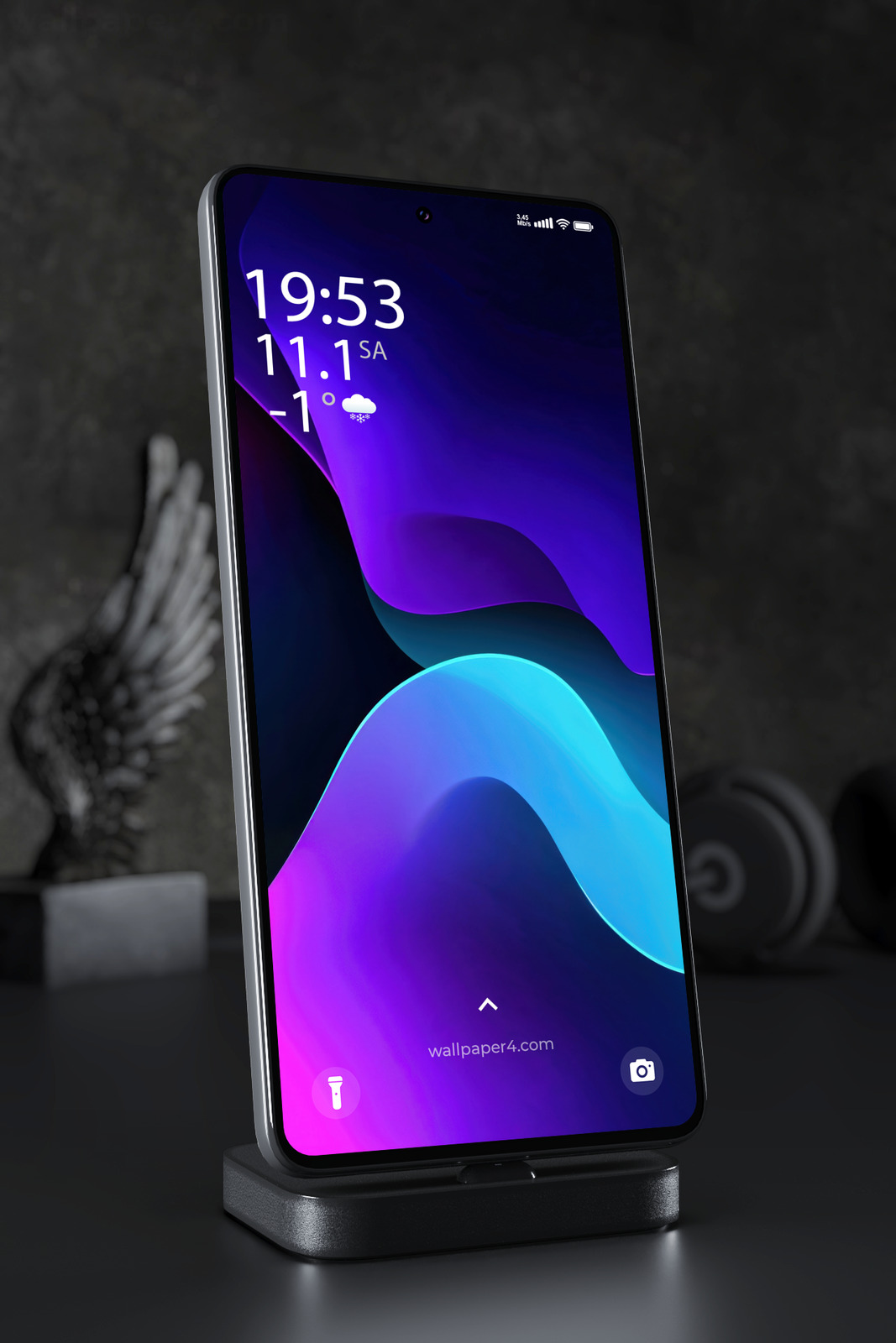 Phone Wallpaper 4176 - Neon Purple Cyan Abstract Flow Phone Background