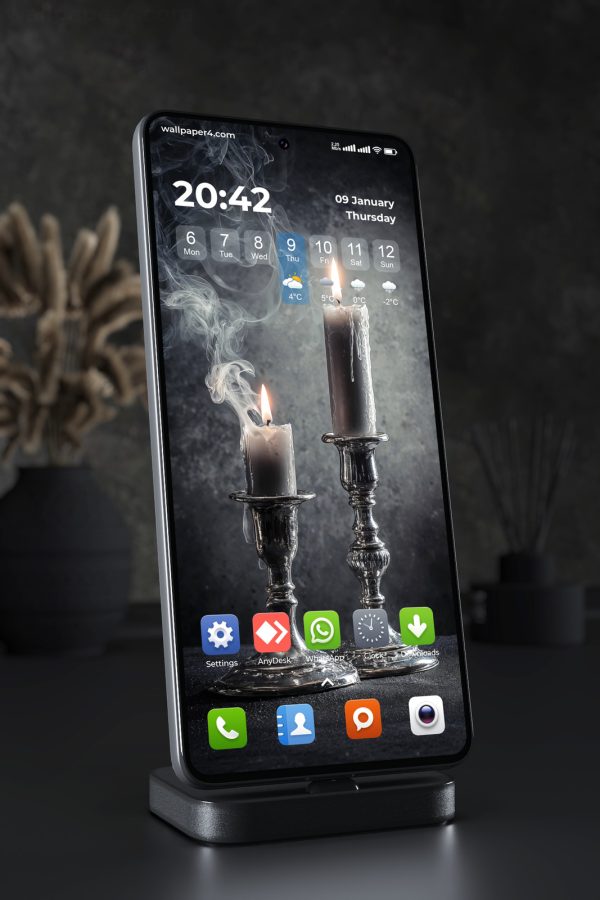 Phone Wallpaper 4180 - Dark Gothic Candles with Smoke and Silver Glow