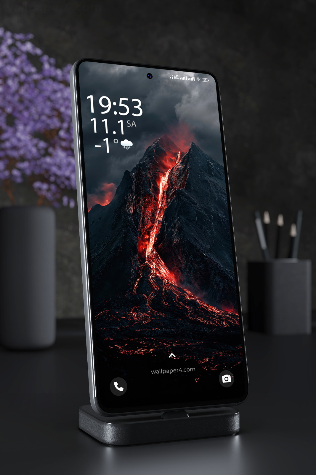 Mobile Wallpaper 4186 - Volcanic Mountain Lava Flow Dark Fantasy Scene