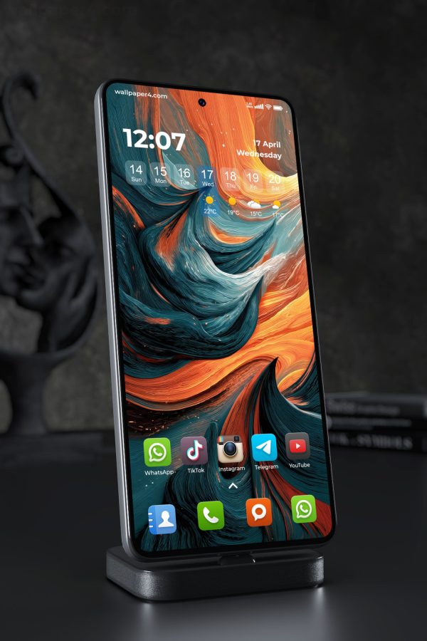 Phone Wallpaper 4190 - Teal Orange Liquid Marble Abstract Art