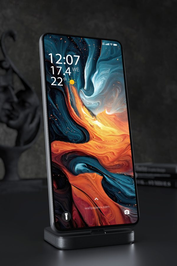 Mobile Wallpaper 4190 - Teal Orange Liquid Marble Abstract Art