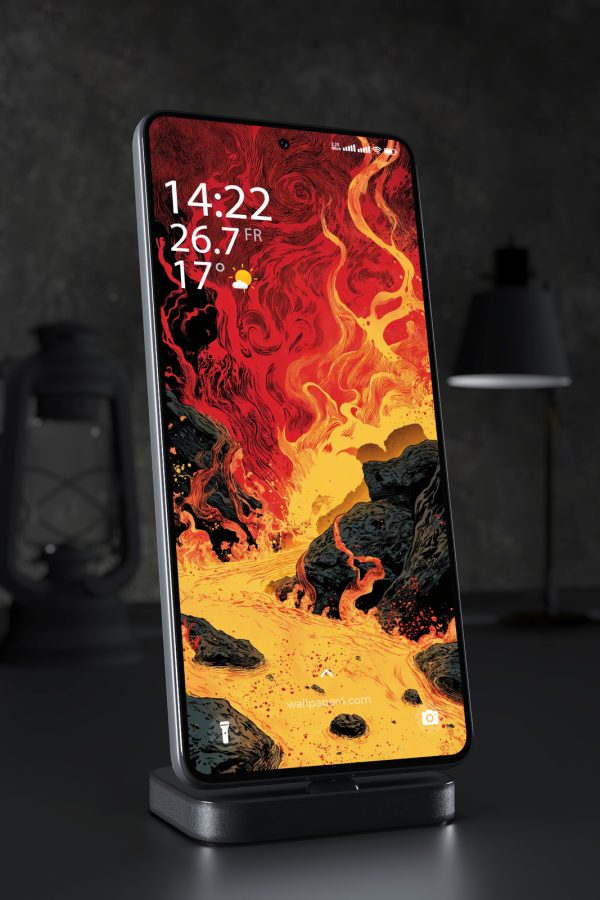 Phone Wallpaper 4199 - Molten Lava River Through Dark Volcanic Rocks