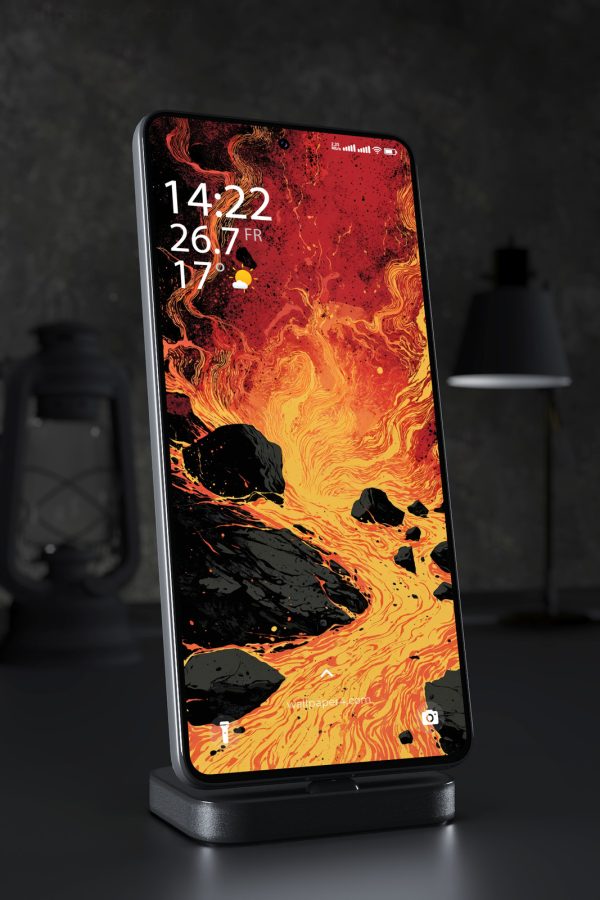 Mobile Wallpaper 4199 - Molten Lava River Through Dark Volcanic Rocks
