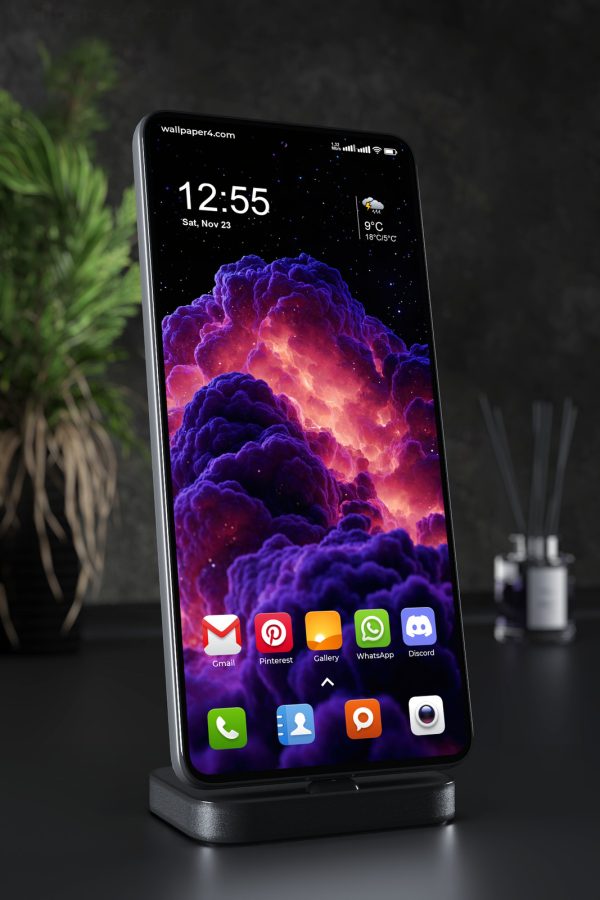Phone Wallpaper 4205 - Purple Nebula Clouds Over a Starry Night Sky