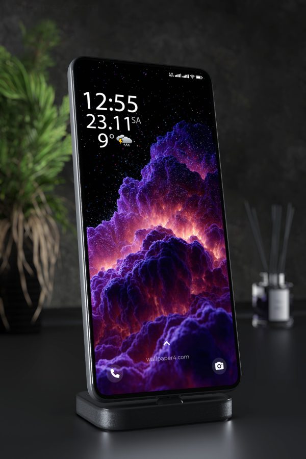 Mobile Wallpaper 4205 - Purple Nebula Clouds Over a Starry Night Sky