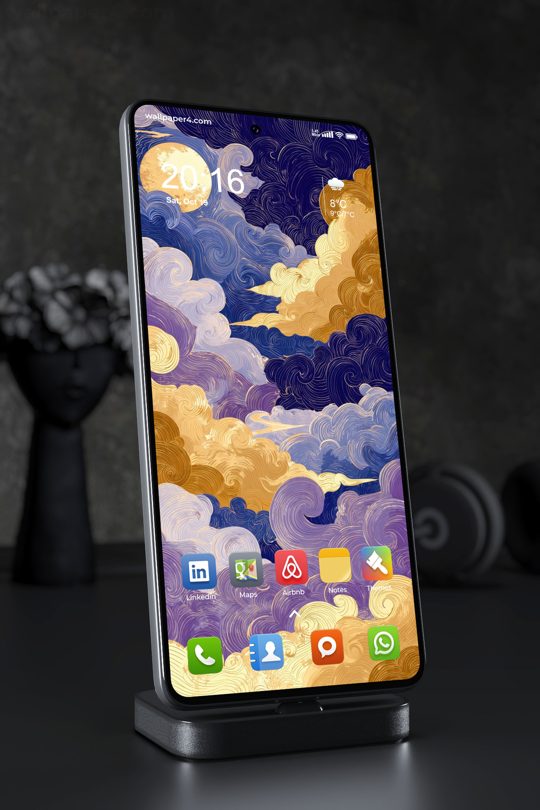 Mobile Wallpaper 4211 - Golden Swirl Clouds and Moonlit Sky Art