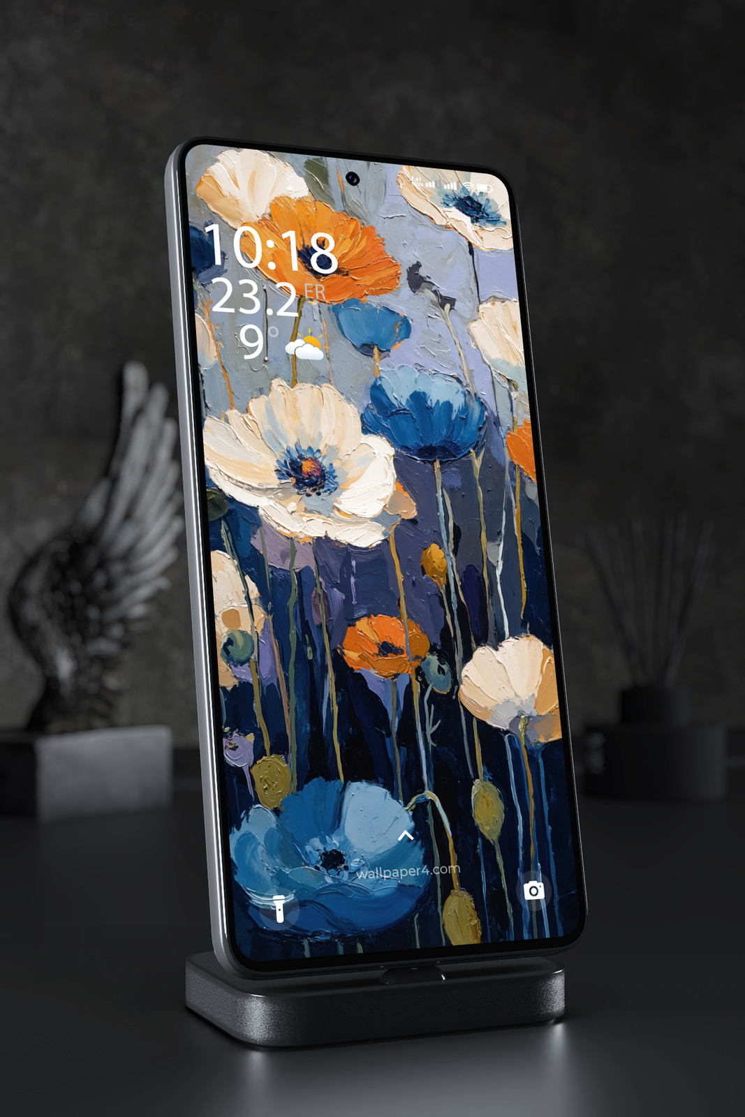 Mobile Wallpaper 4215 - Impasto Wildflower Garden in Blue and Gold