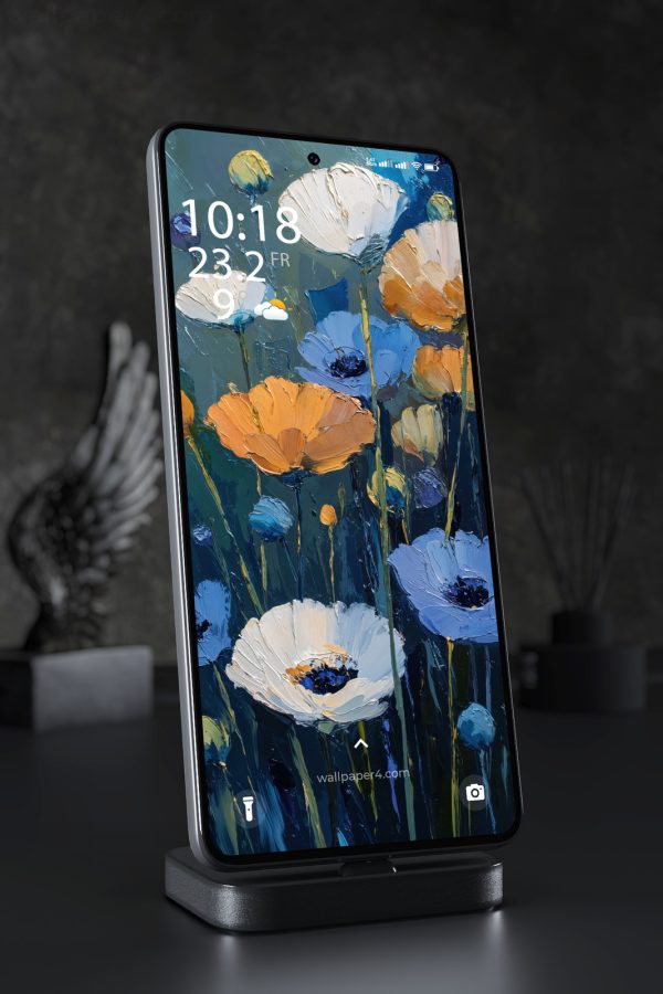 Mobile Wallpaper 4215 - Impasto Wildflower Garden in Blue and Gold