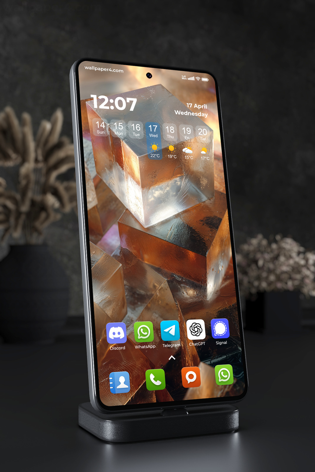 Phone Wallpaper 4219 - Translucent Amber Glass Cubes 3D Mobile Art