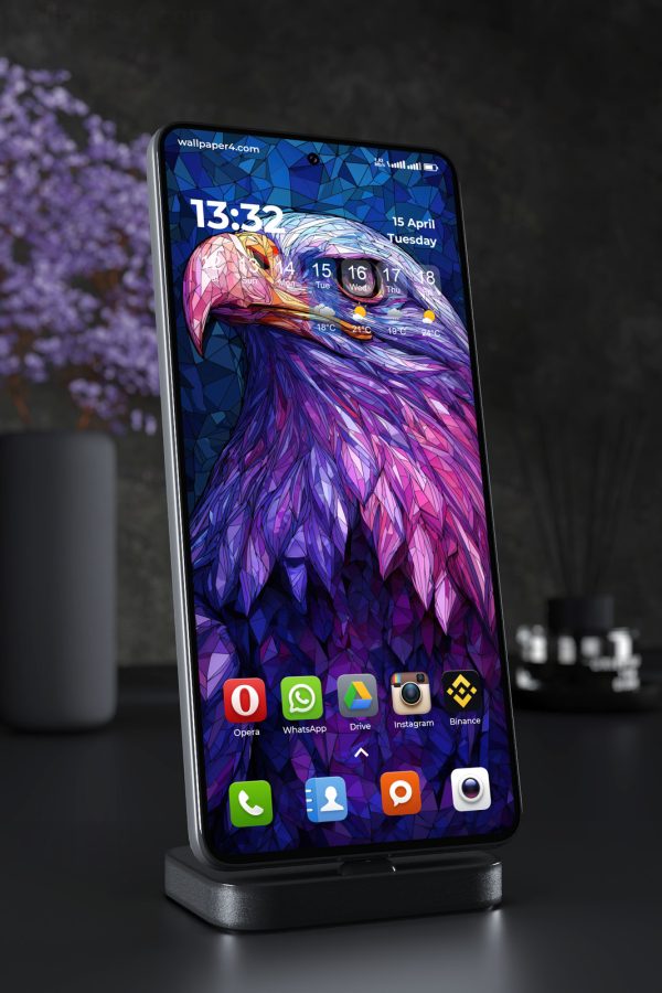 Phone Wallpaper 4226 - Neon Mosaic Eagle Portrait in Blue and Purple