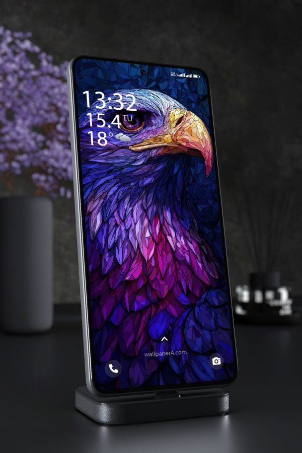 Mobile Wallpaper 4226 - Neon Mosaic Eagle Portrait in Blue and Purple