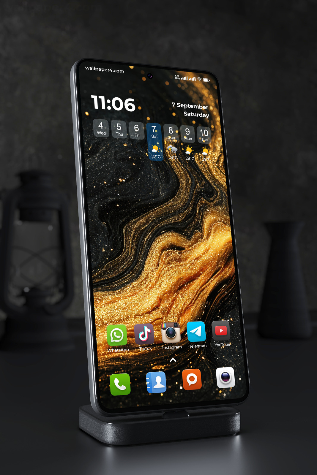 Phone Wallpaper 4241 - Luxury Gold Flow Abstract Black Marble Art