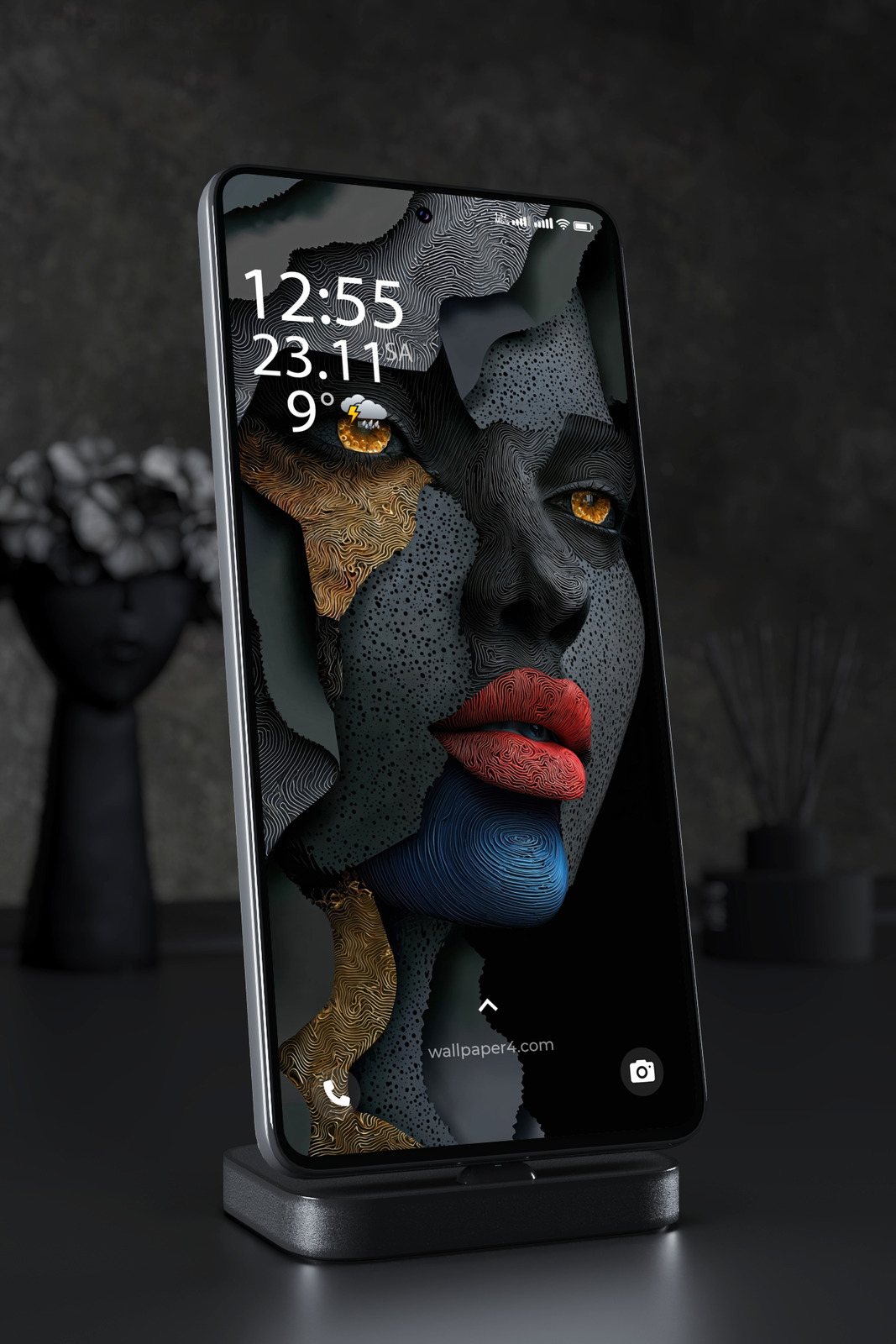Phone Wallpaper 4252 - Abstract Golden Eye Face with Shattered Mask