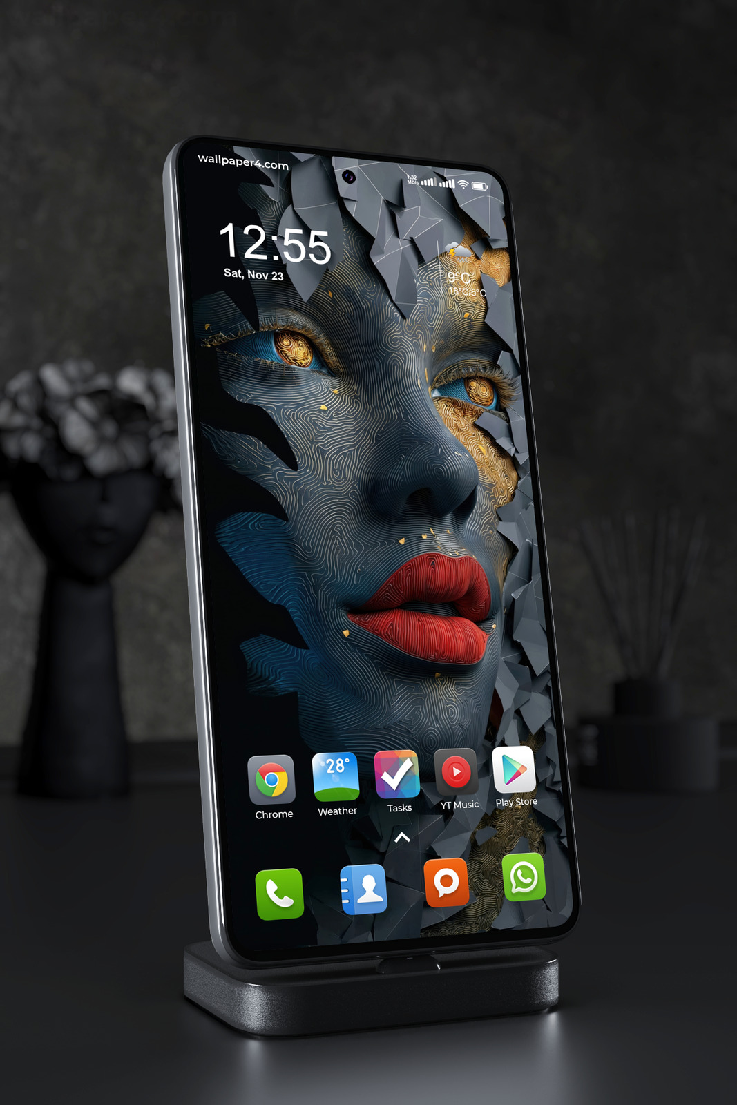 Mobile Wallpaper 4252 - Abstract Golden Eye Face with Shattered Mask