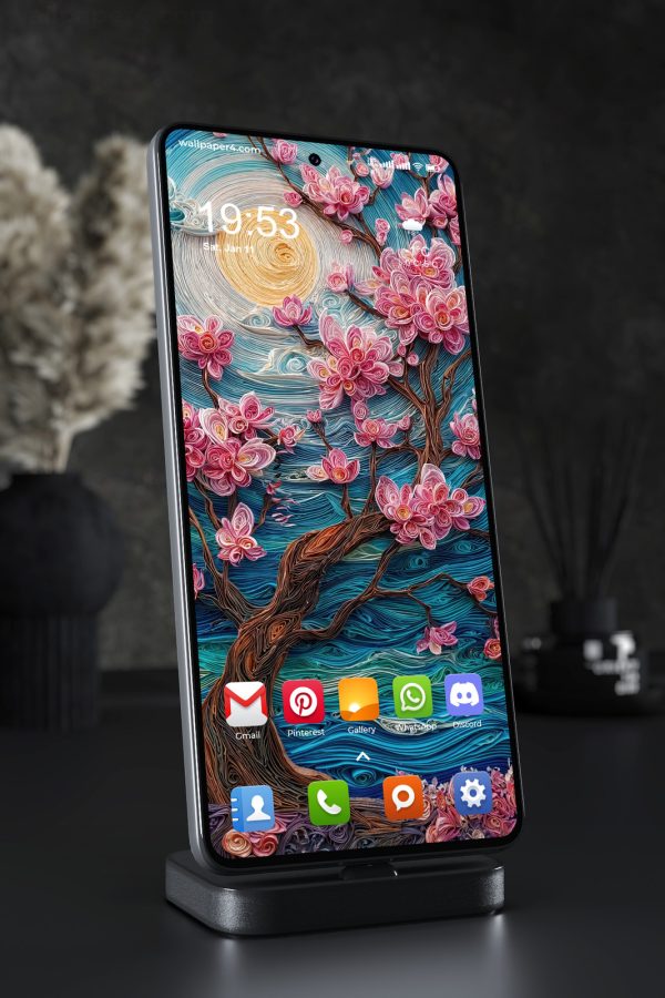 Phone Wallpaper 4262 - Cherry Blossom Moon Paper Art Fantasy Scene