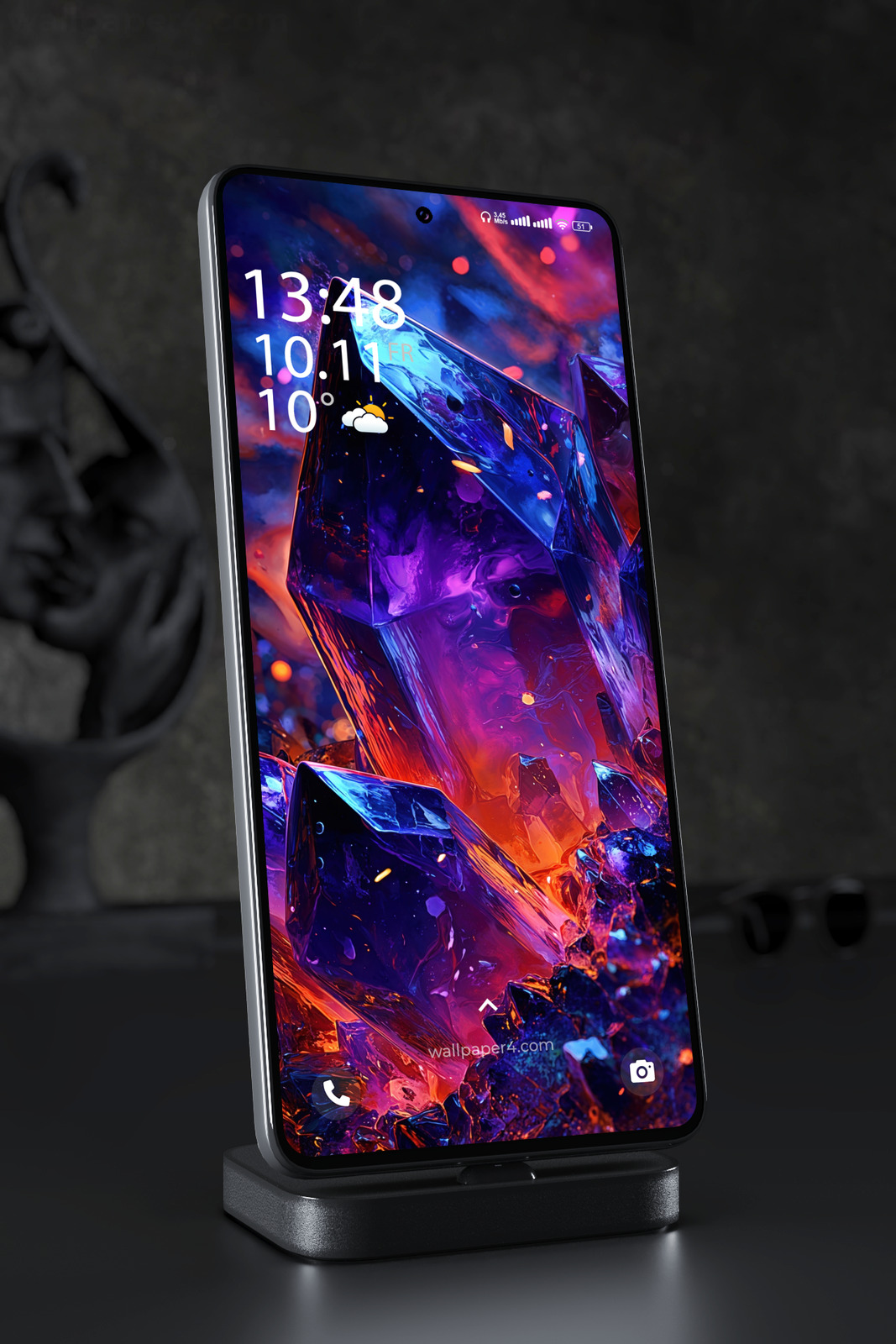 Phone Wallpaper 4269 - Neon Crystal Shard in Purple Cosmic Glow