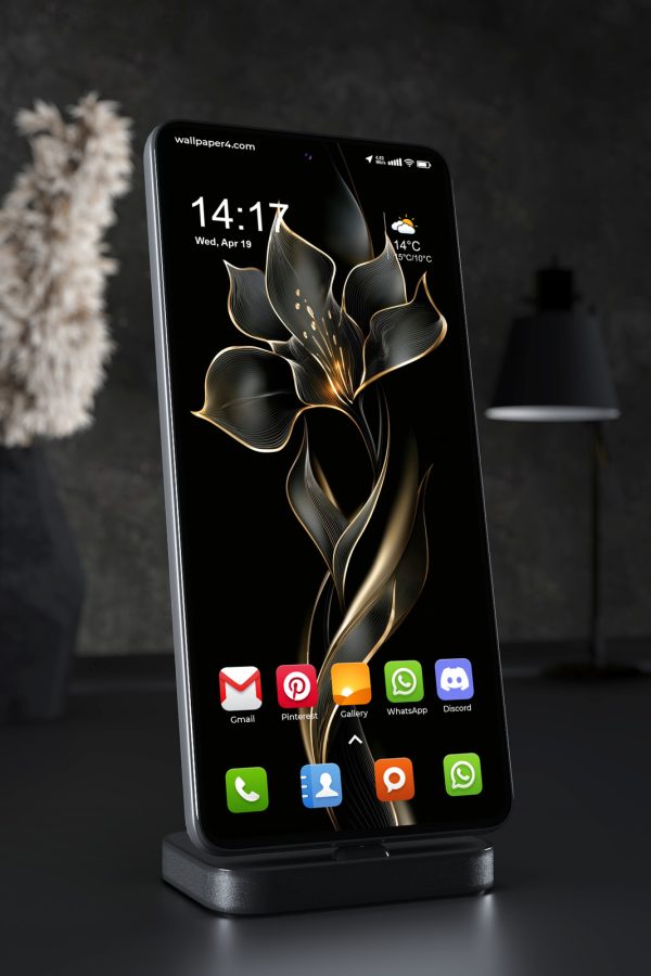 Phone Wallpaper 4272 - Luxury Black and Gold Abstract Flower Design