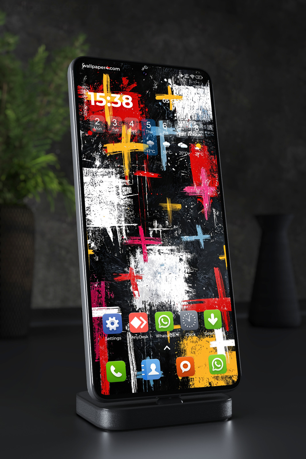 Phone Wallpaper 4276 - Abstract Cross Graffiti Art on Black Canvas