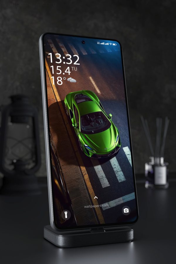 Phone Wallpaper 4279 - Green Supercar Night Street Aerial View