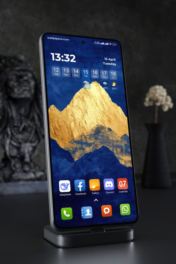 Phone Wallpaper 4285 - Golden Mountain Peak on Deep Blue Abstract Art