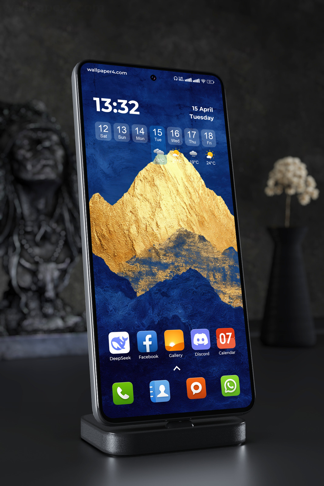 Phone Wallpaper 4285 - Golden Mountain Peak on Deep Blue Abstract Art