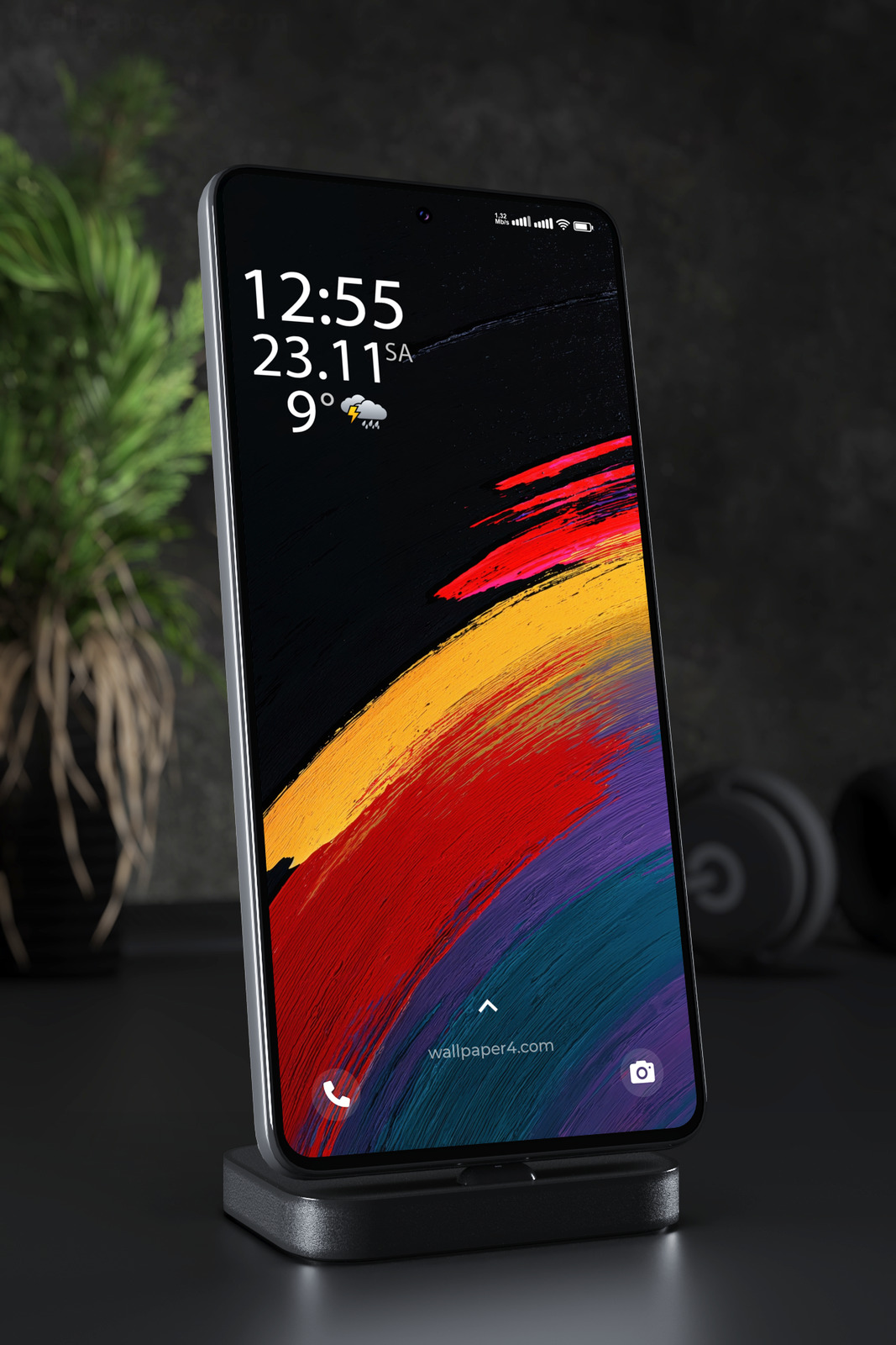 Phone Wallpaper 4288 - Abstract Black Paint Strokes with Vivid Color