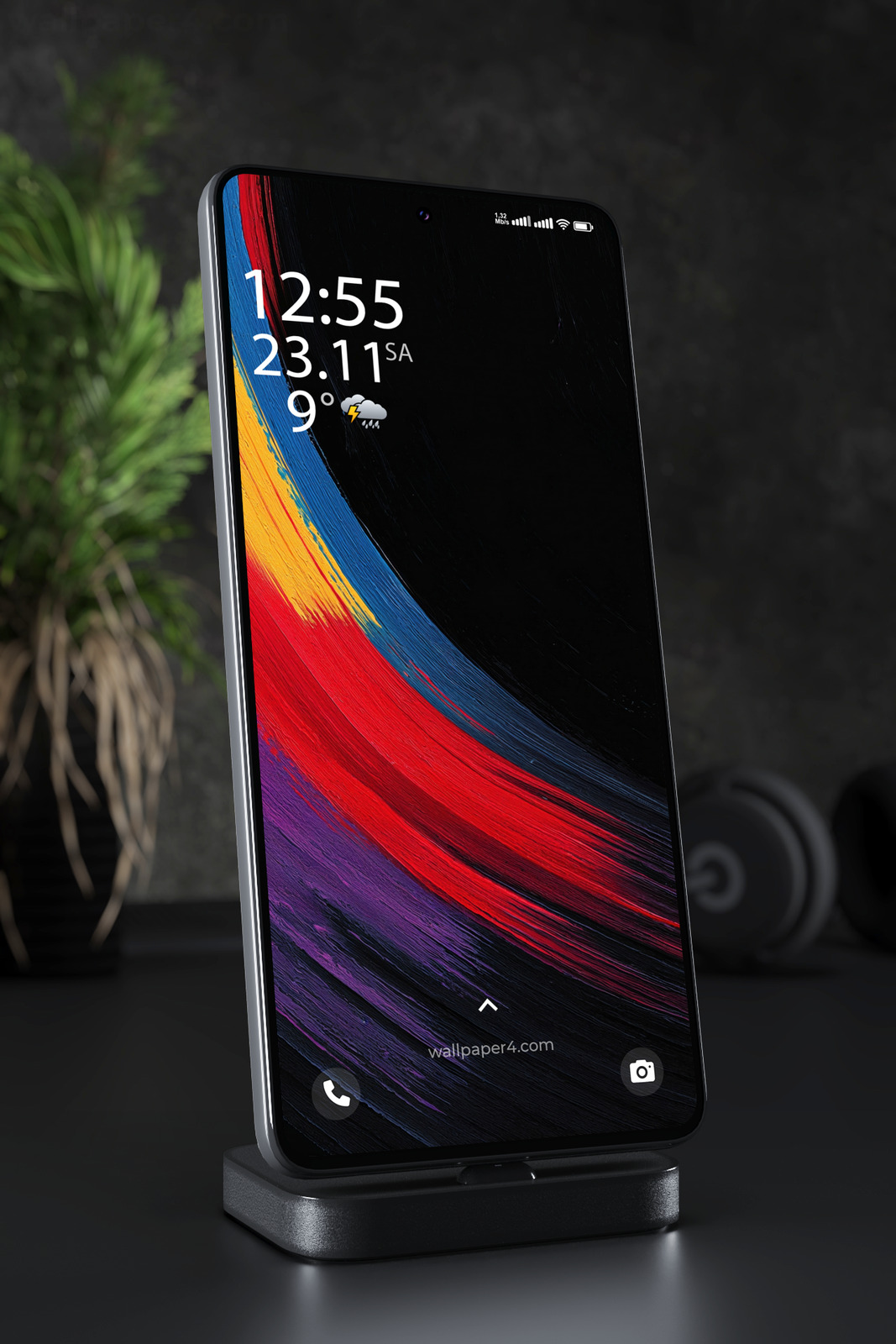 Mobile Wallpaper 4288 - Abstract Black Paint Strokes with Vivid Color