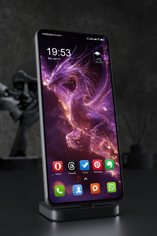 Phone Wallpaper 4293 - Glowing Purple Dragon Fantasy Phone Art