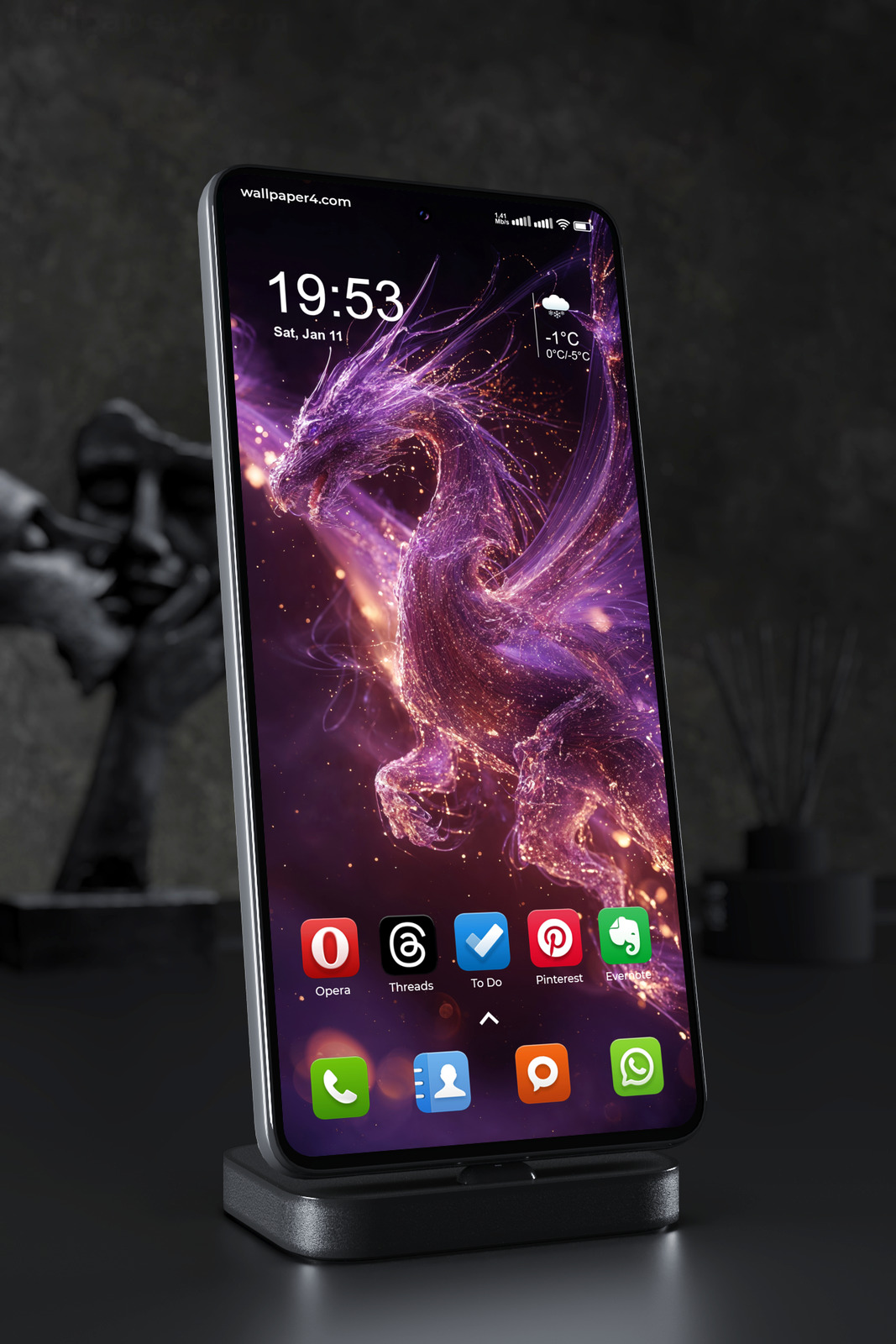 Phone Wallpaper 4293 - Glowing Purple Dragon Fantasy Phone Art