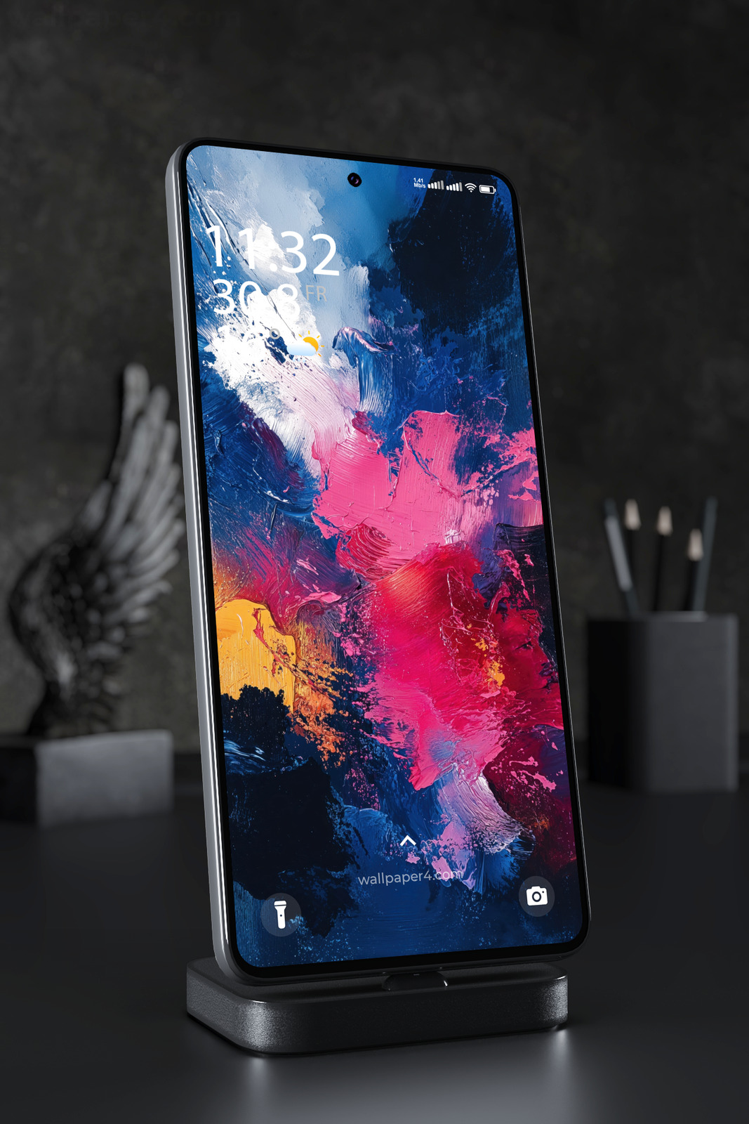 Mobile Wallpaper 4301 - Abstract Blue Pink Acrylic Brush Art Background