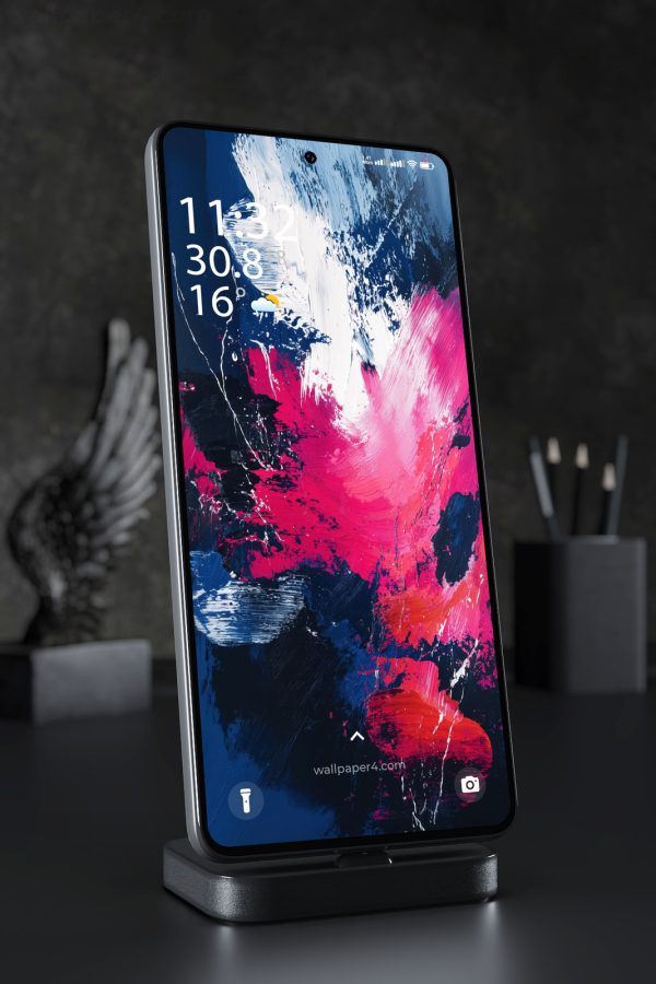Mobile Wallpaper 4301 - Abstract Blue Pink Acrylic Brush Art Background